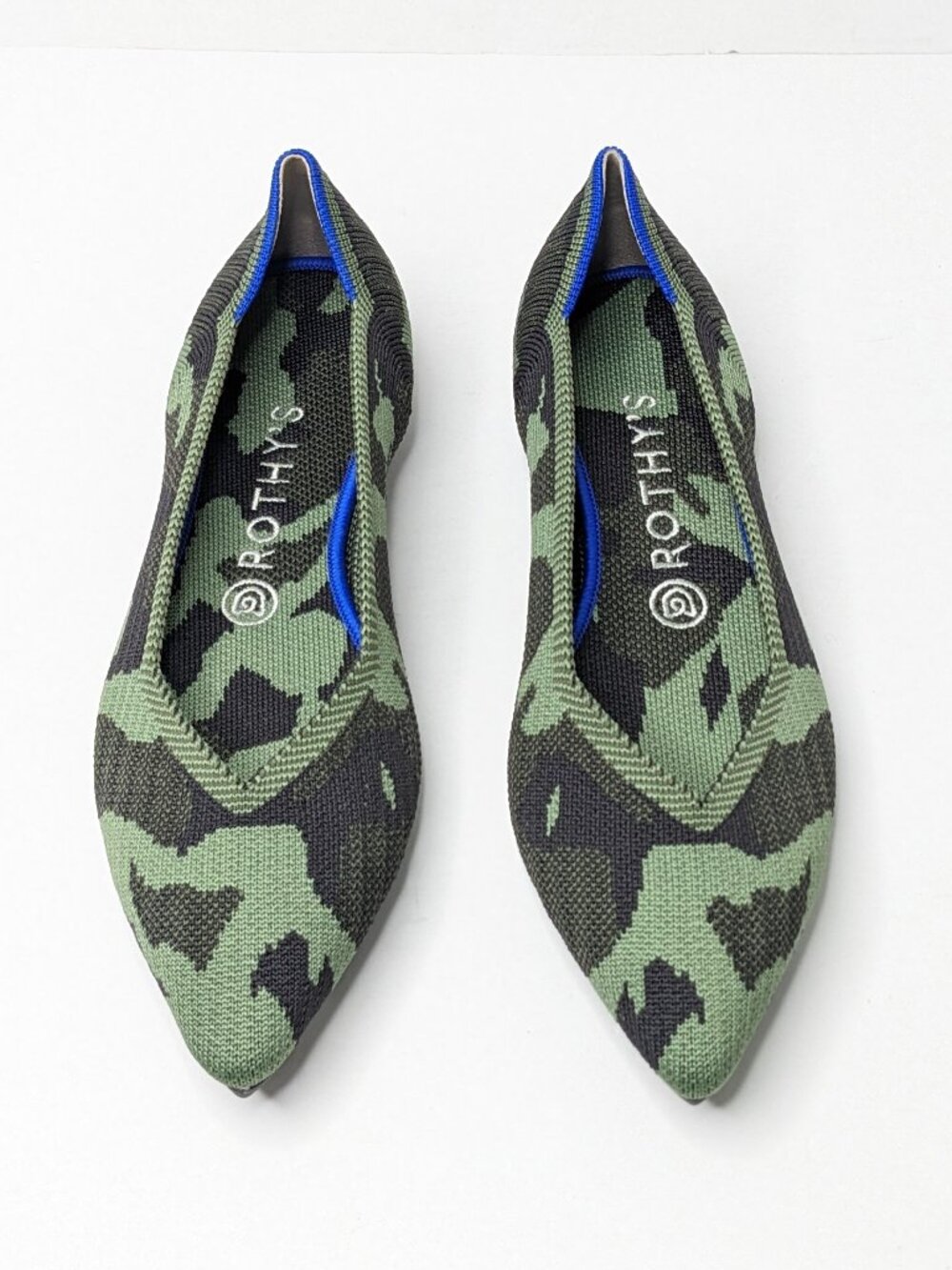 Rothy's The Point II Pointed Toe Ballet Flats Olive Camo Knit Womens 9